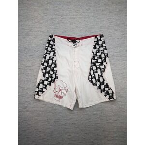 y2k No Boundaries Skull Swim Trunks Board Shorts White Black Mens Size 38 skater